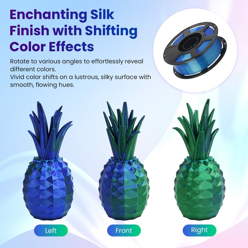 FLASHFORGE خيوط PLA ثنائية اللون من الحرير 1.75 مم، لون أزرق ساطع وأخضر مزدوج، خيوط طباعة ثلاثية الأبعاد متعددة الألوان، لمسة حريرية ساحرة مع تأثير تغيير اللون متعدد الألوان بزاوية 360° - Image 3